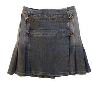 ESCADA Button Front Pleated Denim A-Line Skirt Size 34 Small